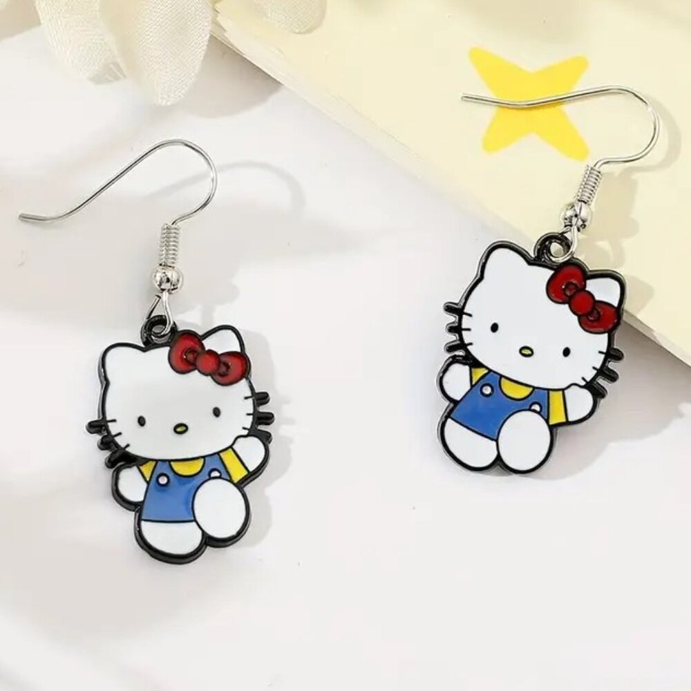 Sanrio Hello Kitty Earrings Enamel Jumper Blue Dangle Silver Tone Goth Emo Scene